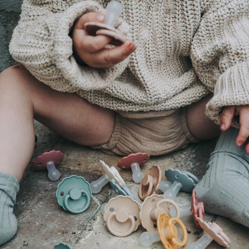 FRIGG Daisy SilkySoft Silicone Baby Pacifier | Made in Denmark | BPA-Free (Baked Clay/Cream, 6-18 Months) Baked Clay/Cream - BeesActive Australia
