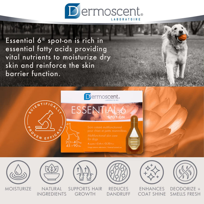 Dermoscent Essential 6 spot-on - Dog Skin Care for Dandruff & Allergy Relief with Vitamin E Oil - Anti Itch for Dogs - Natural Ingredients for Sensitive Skin .32 oz - BeesActive Australia