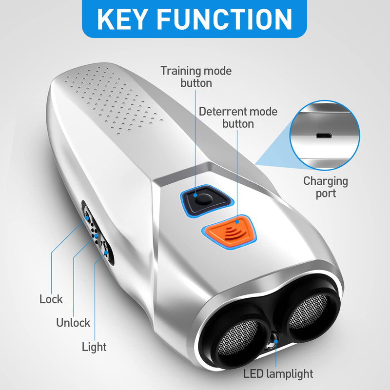 Dog Barking Control Devices Dual Sensor Anti Barking Device with Training/Deterrent Modes Dog Whistle to Stop Barking Ultrasonic Dog Barking Deterrent with LED Flashlight 25 FT Range Rechargeable silver - BeesActive Australia
