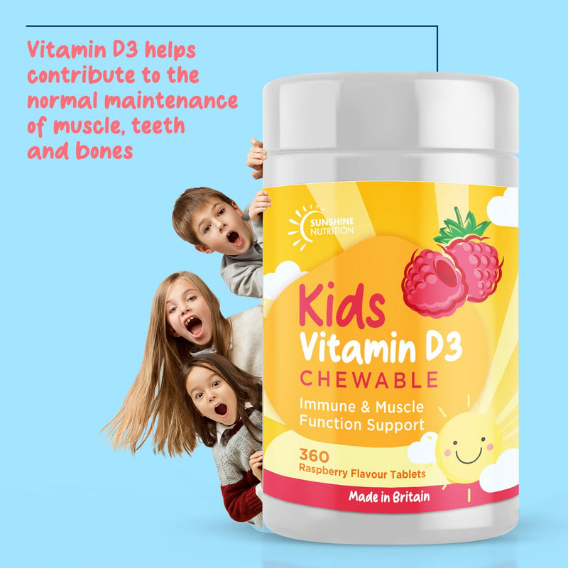 Vitamin D Chewable Supplements for Children 360 Raspberry Flavour Tablets by Sunshine Nutrition (Kids Chewable D3) Kids Chewable D3 - BeesActive Australia