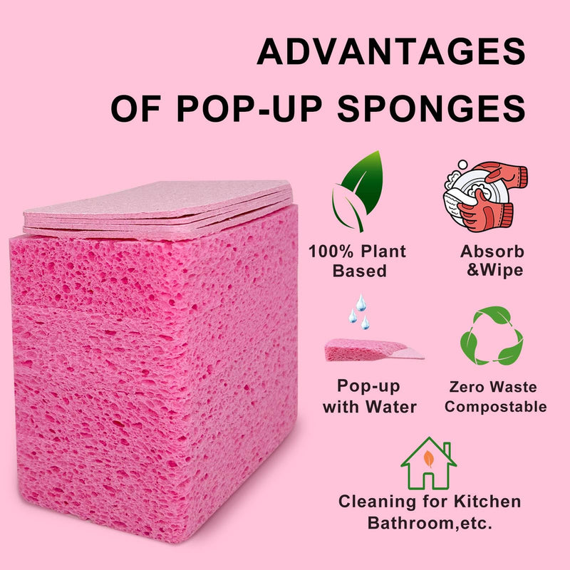 Large Compressed Cellulose Sponges 8 Pack, Natural Pop Up Sponges, Zero-Waste & Plastic Free Biodegradable Sponges, Scratch-Free Cleaning Sponge, Can Be Cut Pink - BeesActive Australia