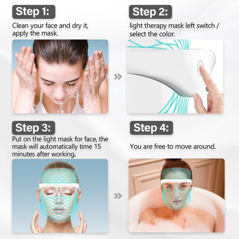 Aikertec 7 Colors LED Face Mask Light Therapy,Led Mask Therapy Facial,Red and Blue Light Therapy Mask for Face,Lightweight Home Skin Care - BeesActive Australia