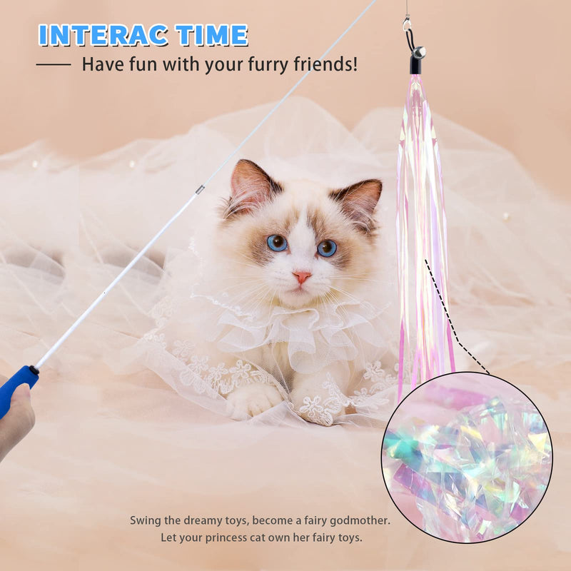 Cat Wand Toy for Indoor Cats 6PCS Fairy Feather Cat Toys with Retractable Fishing Pole Replaceable Feather Attachments Dragonfly Tassel Worm with Bells Cat String Kitten Toy Gift BLUE - BeesActive Australia
