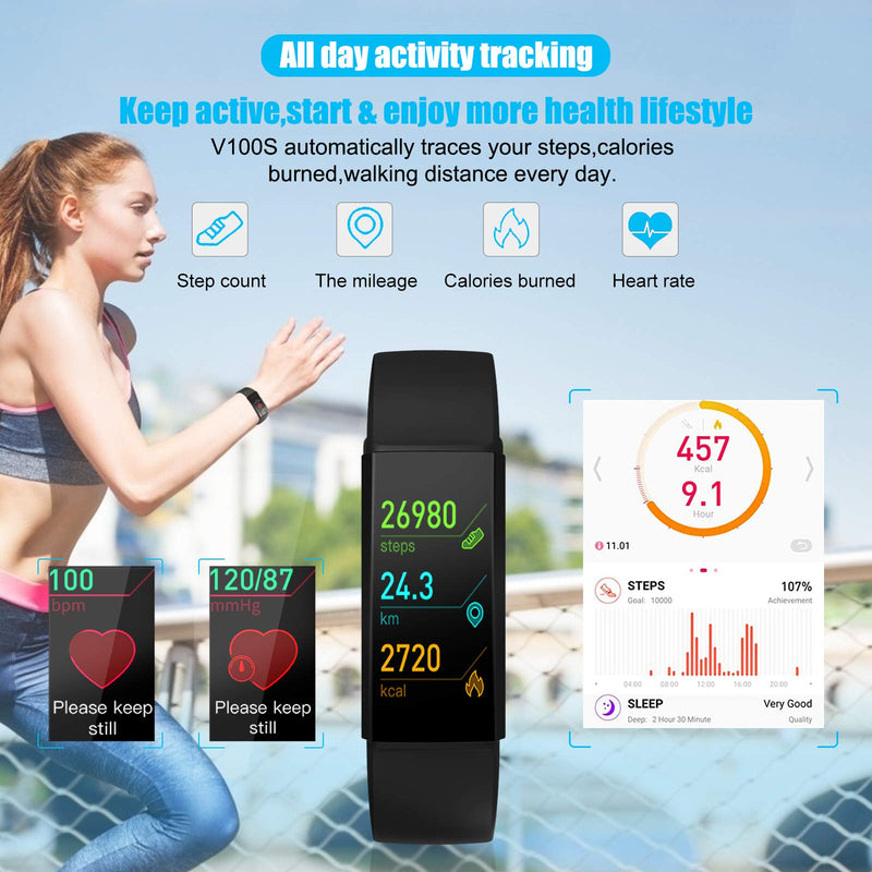 2021 Version Fitness Tracker with Body Temperature Heart Rate Blood Pressure Sleep Health Monitor, IP68 Waterproof Activity Tracker, Step Calorie Counter Pedometer Watch for Men Women Teens Black - BeesActive Australia