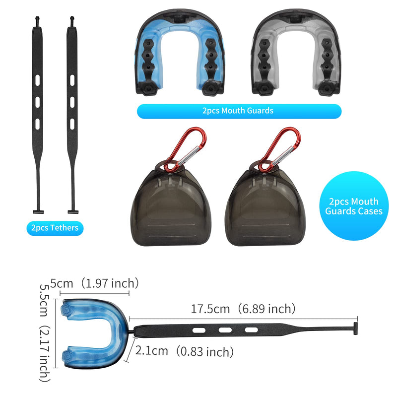 2 Pack Football Mouth Guard, Professional Adults Sports Mouthguard, Soft Mouthpiece to Protect Braces with Straps & Carry Cases, for Boxing, MMA, Wrestling, Rugby, Soccer, Lacrosse, All Contact Sports - BeesActive Australia