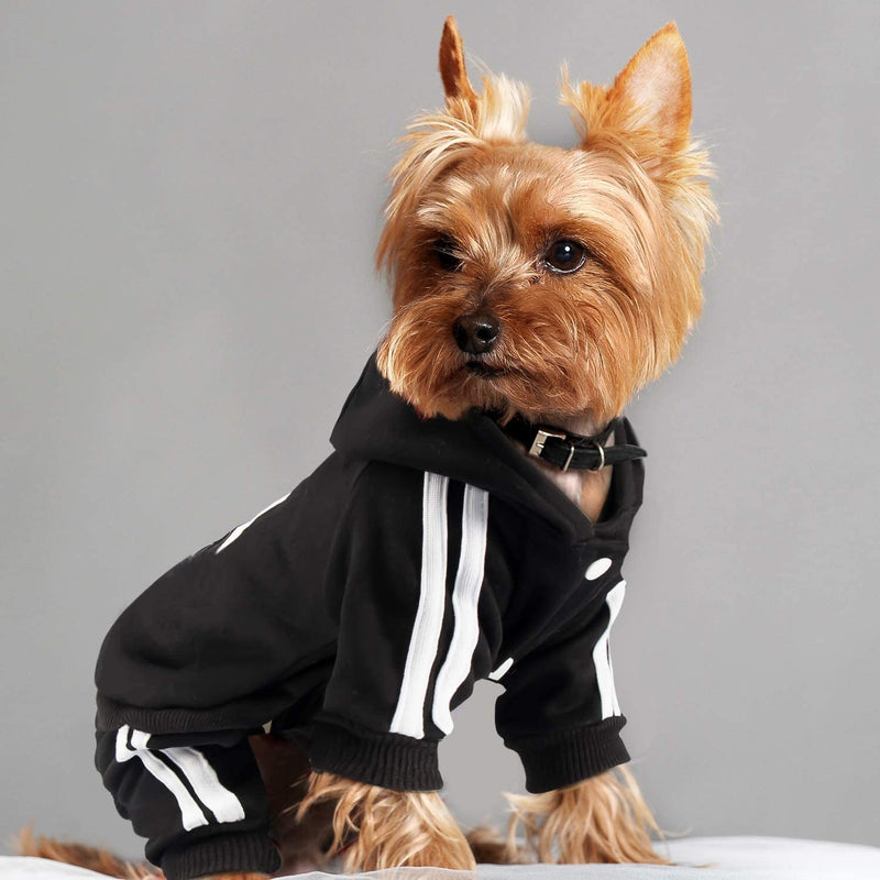 Pet Cat Dog Cute Outfit Clothes Hoodie Jumpsuit Tracksuit Jacket Winter Sweater 4-Legs Style Black for Puppy Small to Medium Dogs Boy and Girl - BeesActive Australia