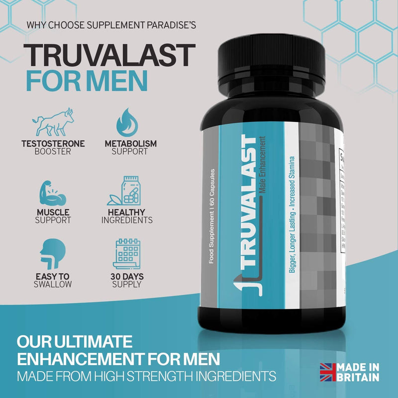 Truvalast Male Enhancement (60 Capsules) - Pills for Men - Vegan & Vegetarian Friendly - SUPPLEMENT PARADISE - BeesActive Australia