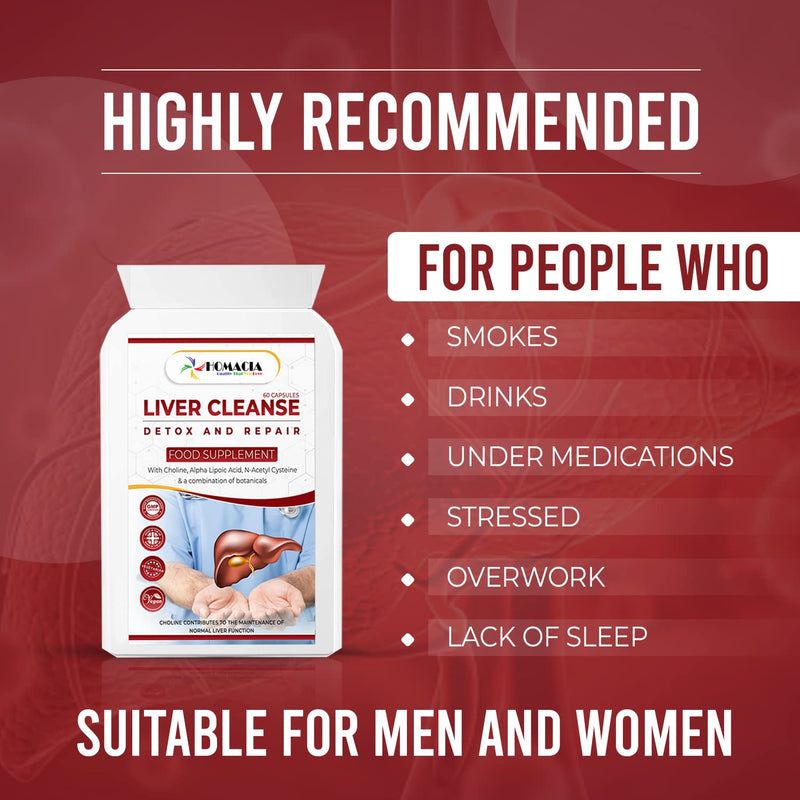 Homacia Liver Cleanse Detox and Repair Natural Supplement | Choline-Infused Natural & Vegan-Friendly | Liver Health for Women & Men | UK Made Detox Supplements - 60 Caps - BeesActive Australia