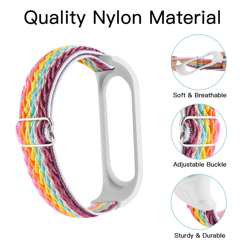WONFAITH Adjustable Elastic Nylon Straps Compatible with Xiaomi Mi Band 6/Xiaomi 5/Xiaomi 4/Xiaomi 3, Soft Breathable Sport Replacement Wristband for Women Men (Colorful) Colorful - BeesActive Australia