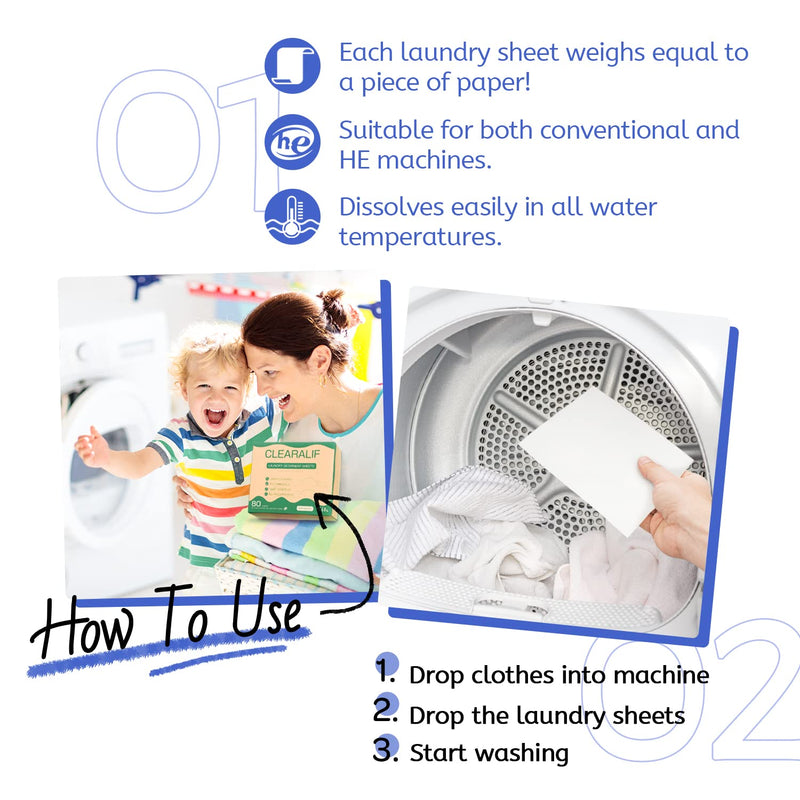 CLEARALIF Laundry Detergent Sheets Up to 160 Loads, Fresh Linen - Great For Travel,Apartments, Dorms,Laundry Detergent Strips Eco Friendly & Hypoallergenic 1 PACK - BeesActive Australia