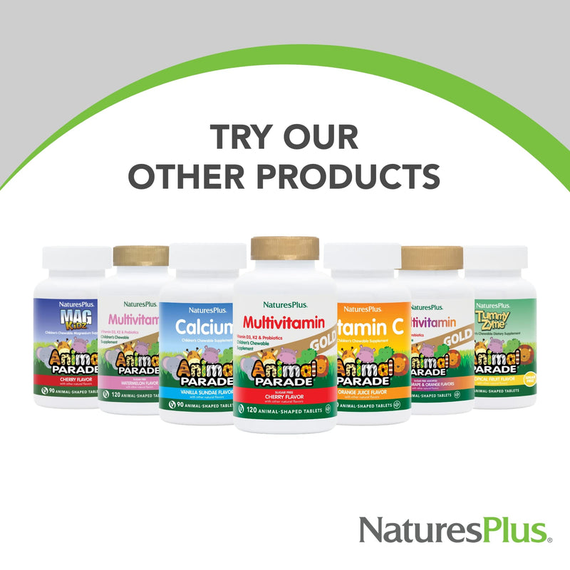 NaturesPlus Animal Parade Children�s Multivitamin - All Natural Fun Animal Shaped Tablets, Orange Flavour - Gluten Free, Vegan - 90 Chewable Tablets - BeesActive Australia