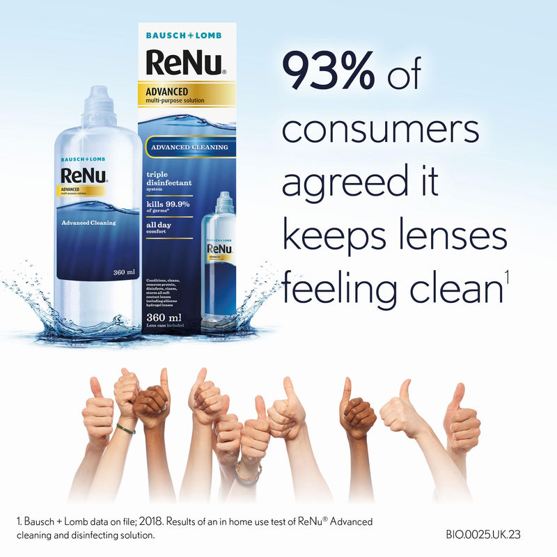 ReNu Advanced Multi Purpose Contact Lens Solution, More Than Clean For Soft Contact Lenses, Condition, Clean, Remove Protein, Disinfect, Rinse and Store Your Lenses, Lens Case Included, 1 x 360 ml 1 x 360ml - BeesActive Australia