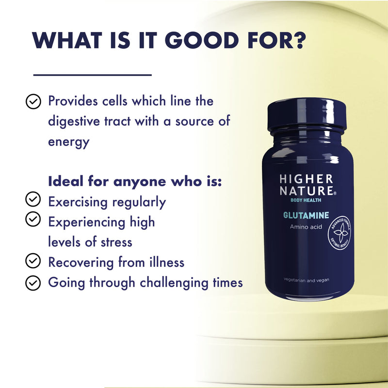 Higher Nature - Glutamine - Versatile Amino Acid - Ideal for Working Out - Supports Immune System - L Glutamine - Vegan & Vegetarian - 90 Capsules - BeesActive Australia