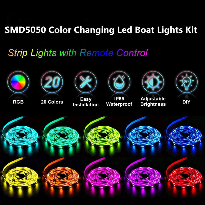 Vbakor Led Strip Lights Boat Lights, 12V Flexible RGB Strip Lights, IP65 Waterproof Boat Deck Lighting, Color Changing Marine Lights for Jon Bass Boat Sailboat Kayak, Fishing Boat Lights 10M-32.8FT - BeesActive Australia