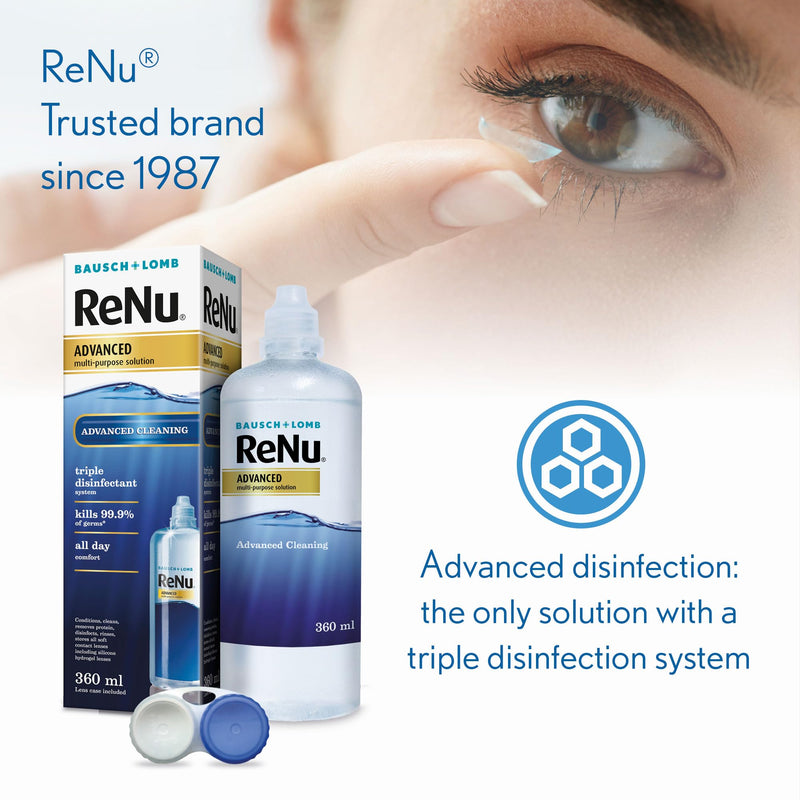 ReNu Advanced Multi Purpose Contact Lens Solution, More Than Clean For Soft Contact Lenses, Condition, Clean, Remove Protein, Disinfect, Rinse and Store Your Lenses, Lens Case Included, 1 x 360 ml 1 x 360ml - BeesActive Australia
