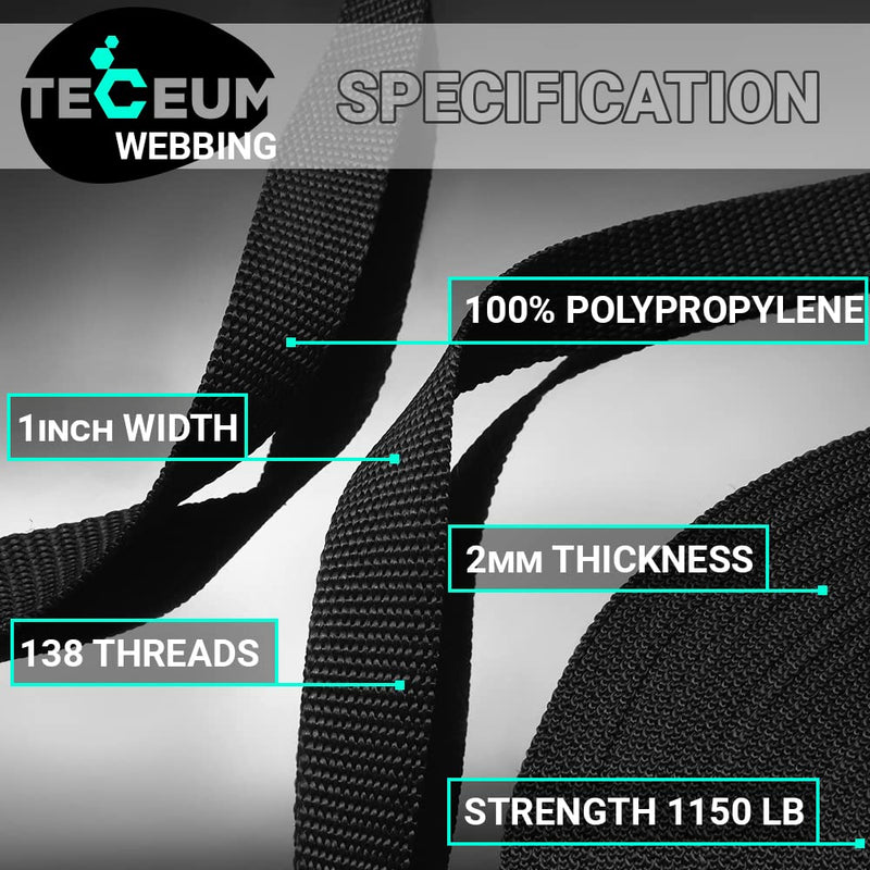 TECEUM 1 Inch Webbing – Black – 10 Yards – 1” Webbing for Climbing Outdoors Indoors Crafting DIY - BeesActive Australia