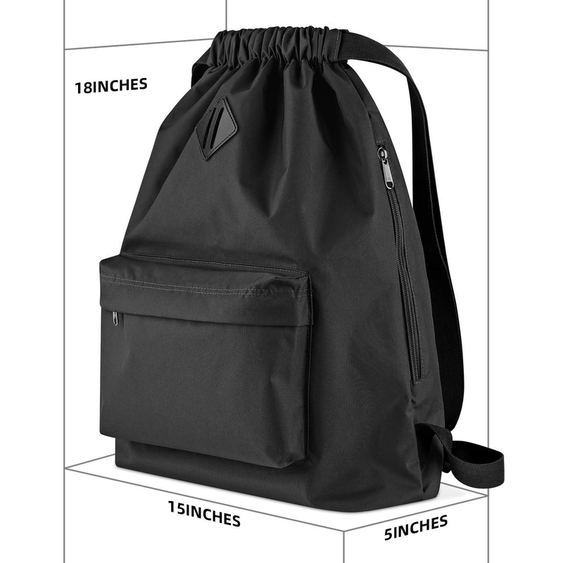 Vorspack Drawstring Backpack Water Resistant String Bag Sports Gym Sack with Side Pocket for Men Women Black - BeesActive Australia