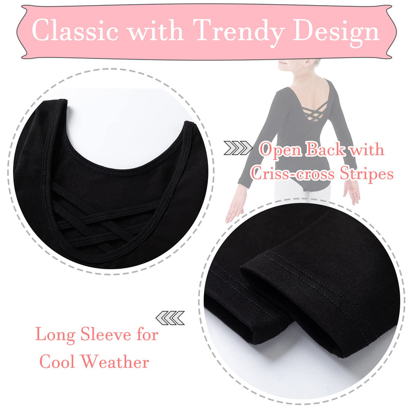 Dancer queen Long Sleeve Leotards for Girls Criss-cross Back Dance Clothes for Ballet Gymnastics Black 8-9 Years - BeesActive Australia