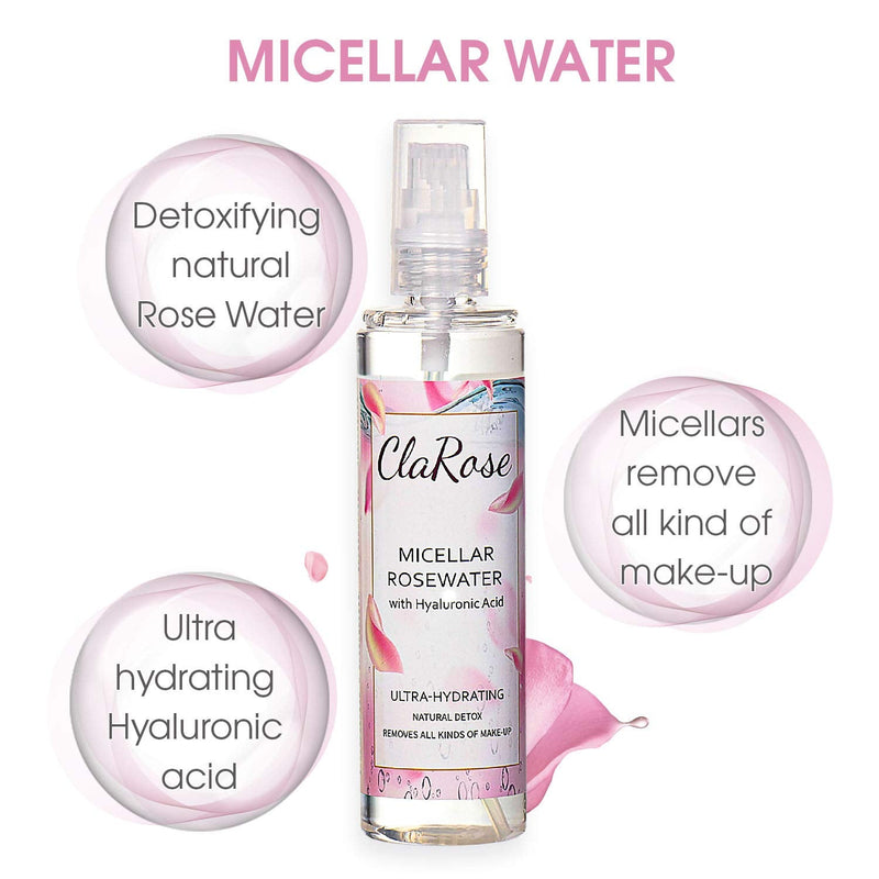 ClaRose Micellar Water with Hyaluronic Acid and 100% Natural Vegan Rosewater, 300 ml, (Pack of 2) - BeesActive Australia