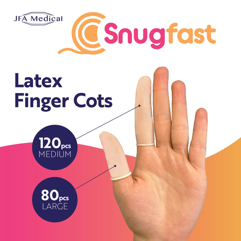 Snugfast Latex Finger Cots 2 Sizes, Medium and Large - Pack of 200 - Keep dressings Dry and Clean - BeesActive Australia