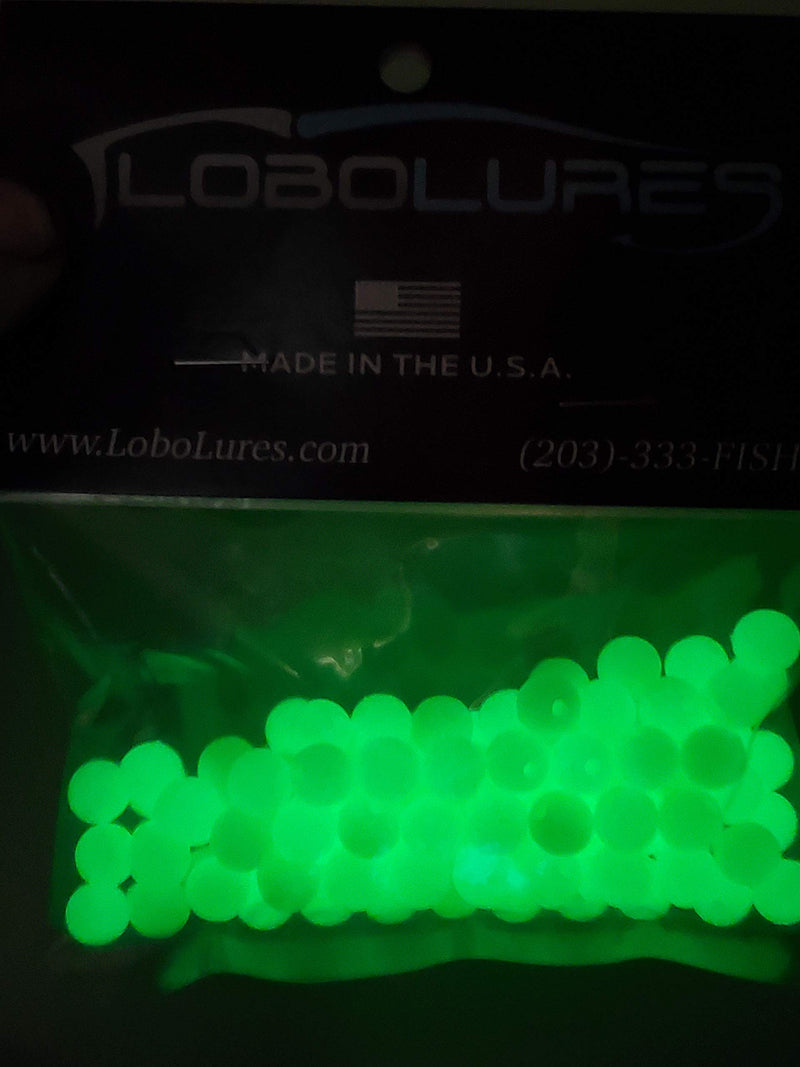 [AUSTRALIA] - Lobo Lures 100 Pack 8mm Lumo Glow in The Dark Round Lure Rigging Beads up to 400lb Leader Trolling Lures & Hook Rigs 