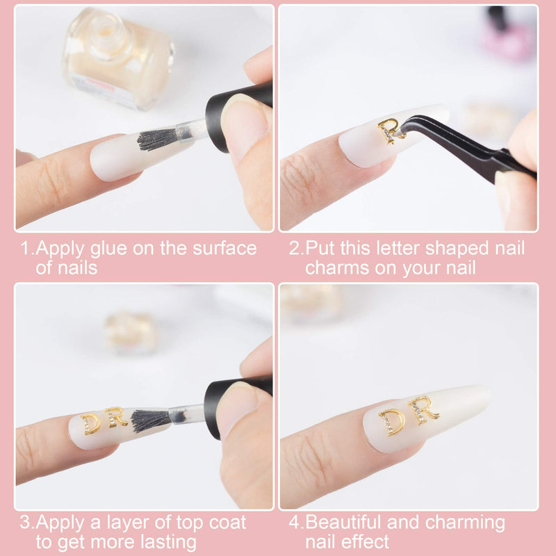 PAGOW 52pcs Gold Rhinetone Letters Nail Stud Stickers, 3D Nail Rhinetone Capital Nail Stud Decoration DIY Designs for Women Girls - BeesActive Australia