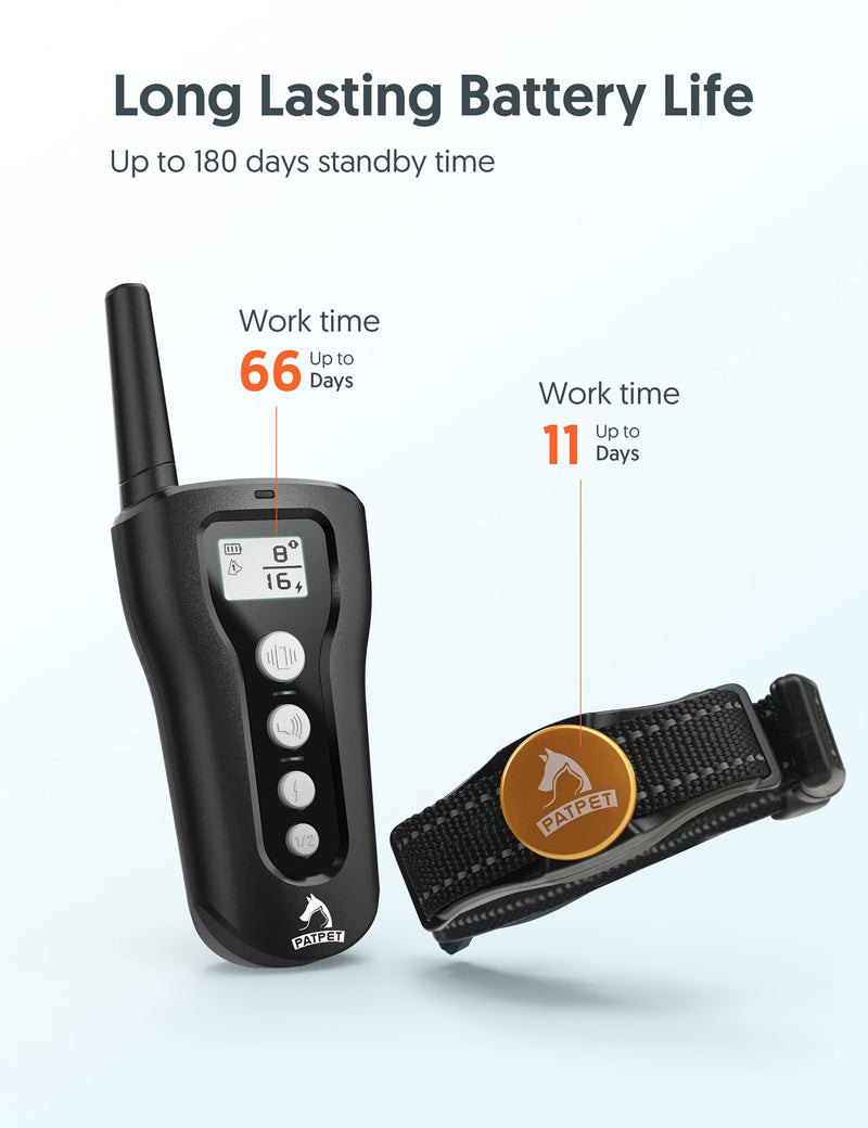PATPET Dog Training Collar with Remote - Rechargeable Shock Collar for Medium Large Dogs 1000Ft Remote Range 3 Training Modes Black - BeesActive Australia
