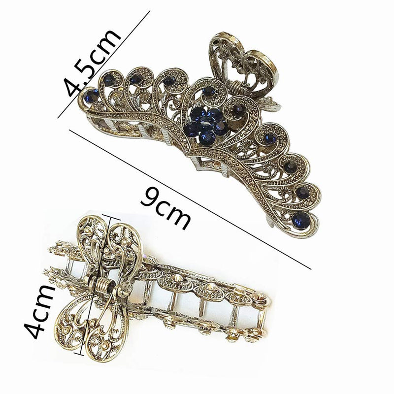 2Pcs Vintage Metal Hair Jaw Clip Rhinestone Crystal Large Clip Claw Hairpin Non-Slip Hair Clamps for Women Girls Fashion Accessories Headwear - BeesActive Australia