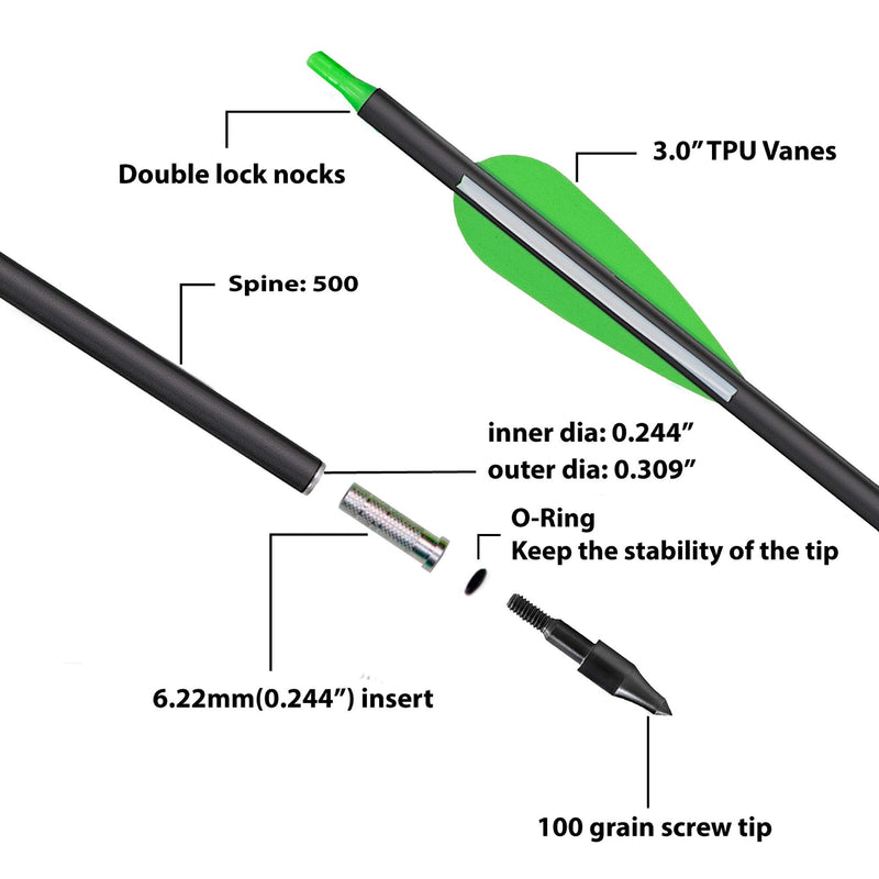 KESHES Archery Carbon Arrows for Compound & Recurve Bows - 30 inch Youth Kids and Adult Target Practice Bow Arrow - Removable Nock & Tips Points (12 Pack) Green - BeesActive Australia