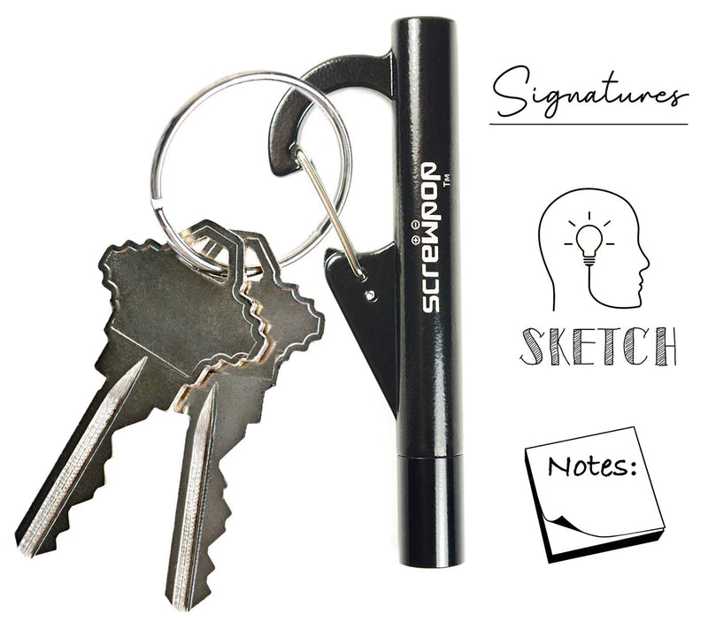 Screwpop Inkbiner Travel Keychain Pen with Bottle Opener Ultra-Compact Easy Grip Alloy Black (Amazon 2.75" Standard Ink Refills) - BeesActive Australia