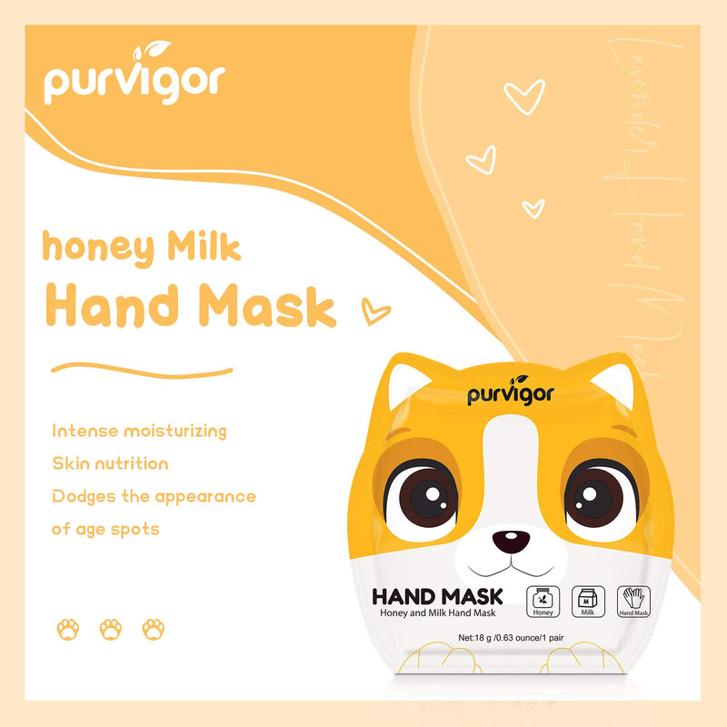 Purvigor Hand Mask, 3 Pack Hand Masks Moisturizing Glove, Hand Skin Nutrition Repairing Gloves, Cute Hand Exfoliating Treatment Mask, Natural Therapy for Dry Aging Cracked Hands-Honey and Milk - BeesActive Australia