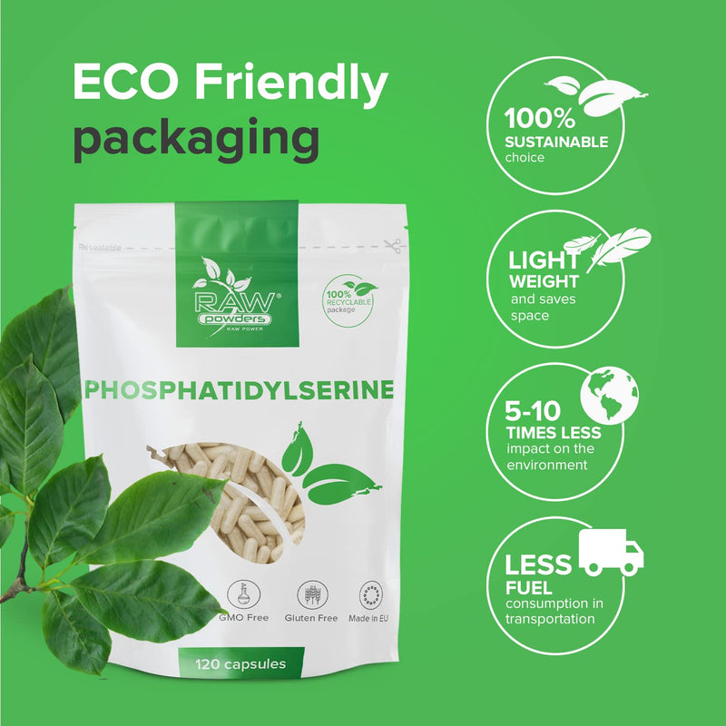 Phosphatidyl Serine 120 Vegan Capsules 100mg - Phosphatidylserine Vegan Supplements � 20% Phosphatidylserine from Soy � Brain Health, Memory and Concentration Support Supplements by Raw Powders 120 Vegetarian Capsules - BeesActive Australia