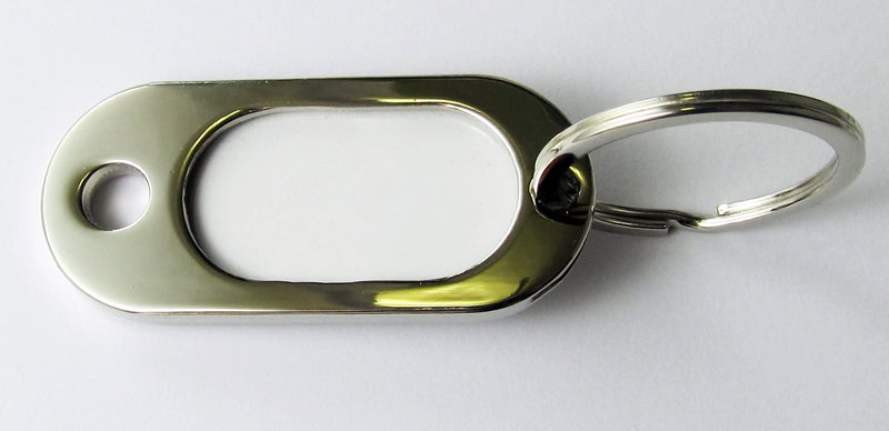 HEAVY DUTY QUALITY NICKEL PLATED METAL KEY TAG FOB WITH BLANK INSERT FOR YOUR OWN TEXT - BeesActive Australia