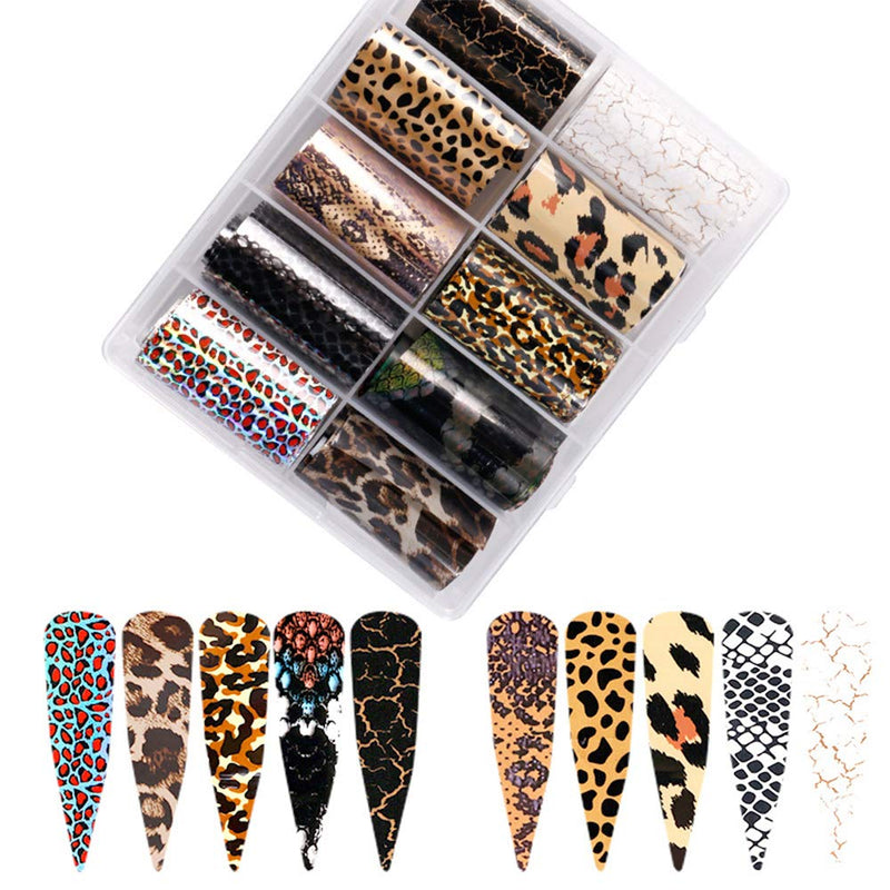 CHANGAR Animal Skin Nail Art Foil Transfer Decals Serpentine Leopard Print Tiger Snake Skin Pattern Fish Scale Nail Foil Adhesive Stickers Starry Manicure Transfer Tips Nail Art DIY Decoration Kit - BeesActive Australia