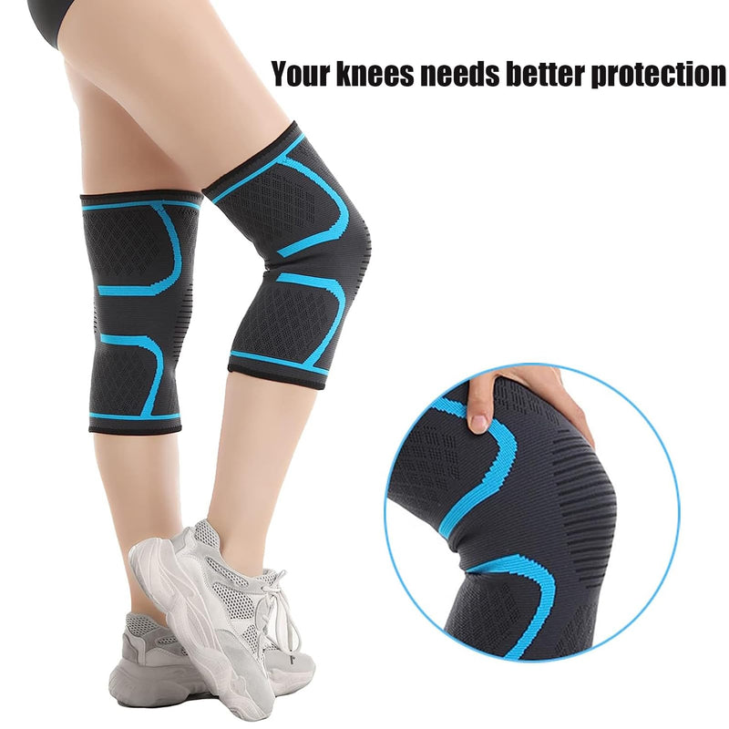 SONGQEE Knee Brace Support 2 Pack, Compression Knee Sleeves for Men Women, Professional Elastic Knee Pads for Joint Pain Relief, Arthritis, Injury Rehabilitation, Weight Lifting, Running, Sports M Blue - BeesActive Australia