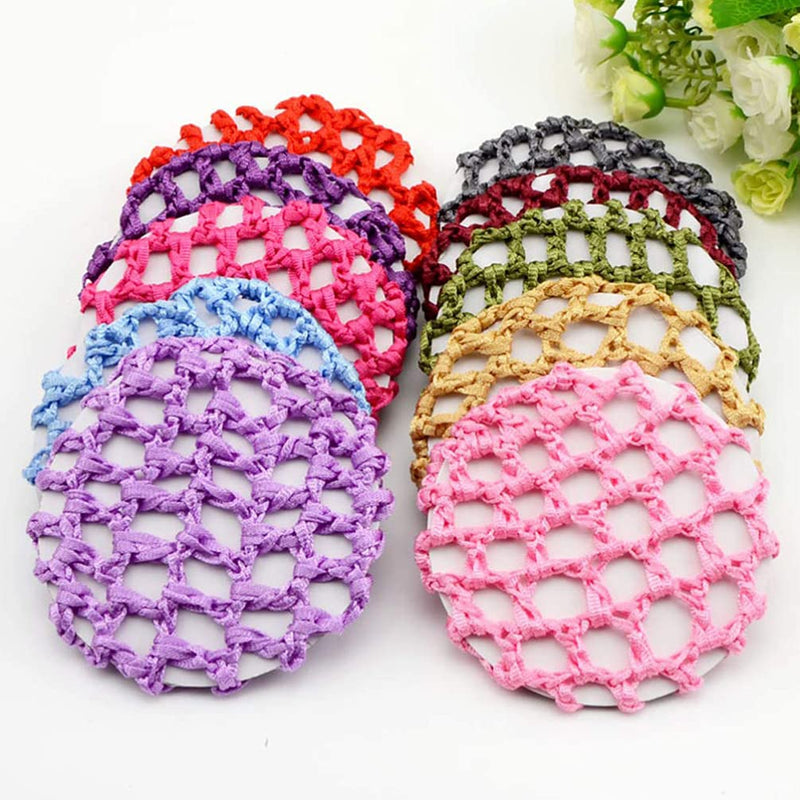 Lurrose 14Pcs Snood Hair Net, Bun Cover Crochet Snood Hair Net Hair Accessories for Women Girls Ballet Dance (Random Color) - BeesActive Australia