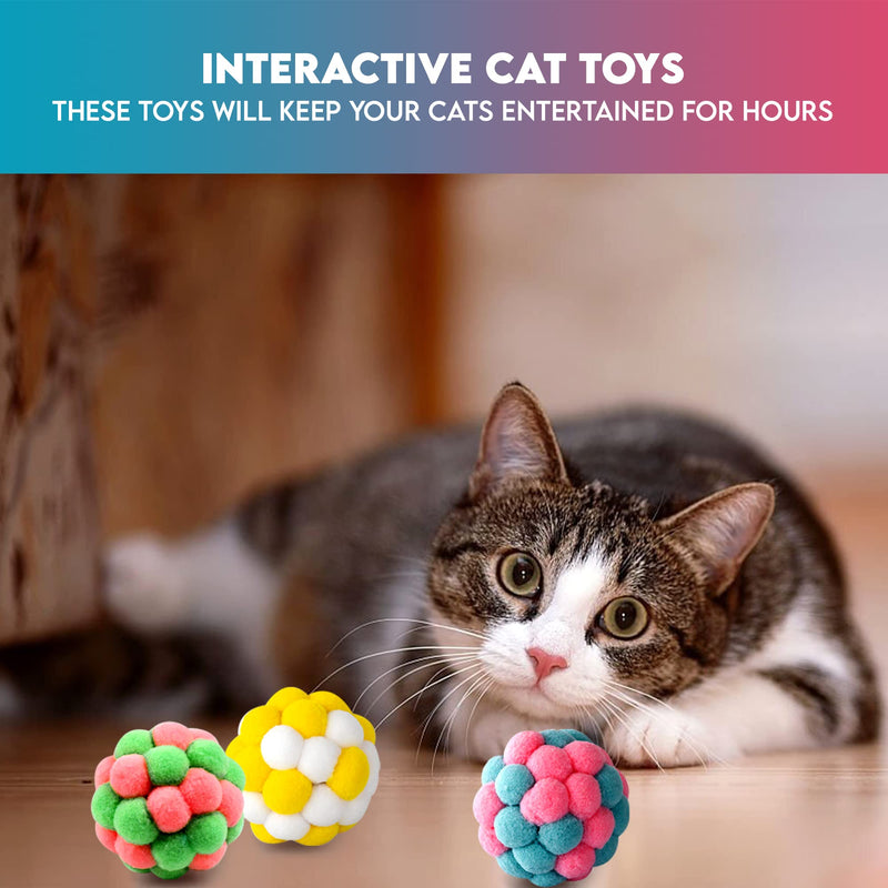 Paw Paw Babe Cat Balls & Catnip Toys Set - Cartoon Fuzzy Balls, Soft & Lightweight - Kittens Chewing, Kicker Toys - Cat Toys for Indoor Cats - Kitten & Cat Accessories - Pack of 9 - BeesActive Australia