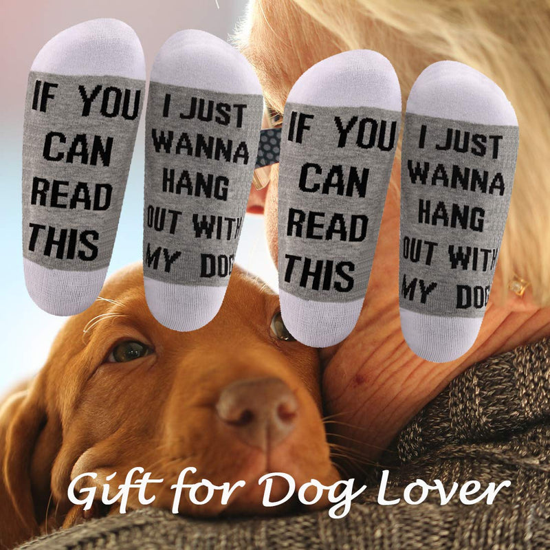 LEVLO Dog Lover Gift Dog Owner Socks Dog Mom Gift If You Can Read This I Just Wanna Hang Out With My Dog Cotton Socks 2 Pairs/Set - Mid Calf - 1 - BeesActive Australia