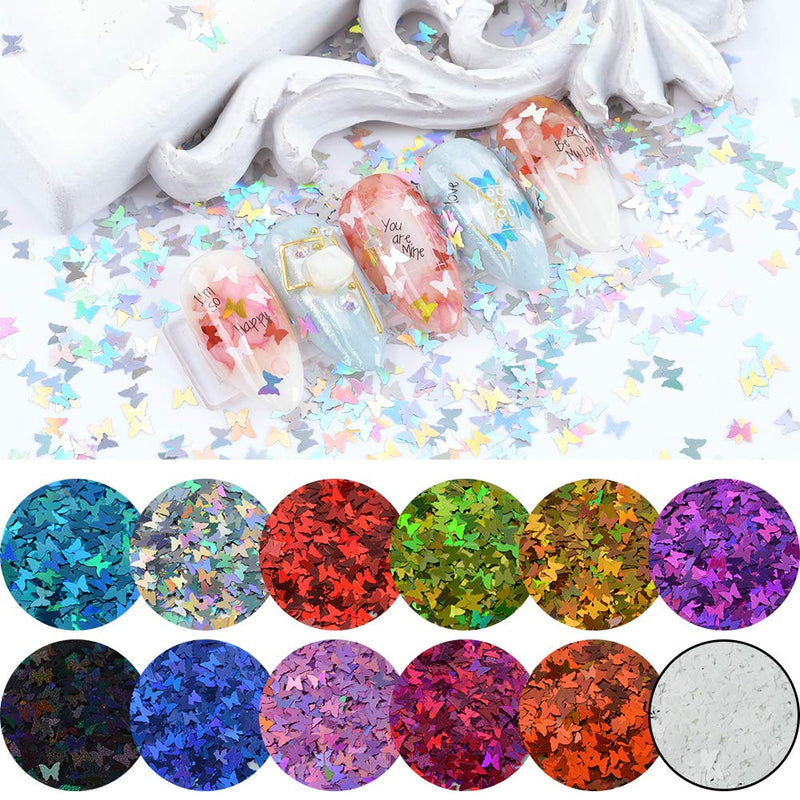MEILINDS 3D Glitter Sequins Nail Art Tips Charms Butterfly Design Manicure Nail Decoration 12 Colors - BeesActive Australia