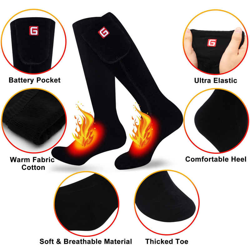 Magnolia Heated Socks, Men Women Electric Rechargeable Battery Powered Socks Winter Warm Foot Warmers with 3 Heat Settings, Thermal Socks for Skiing Camping Motorcycling Medium Black - BeesActive Australia