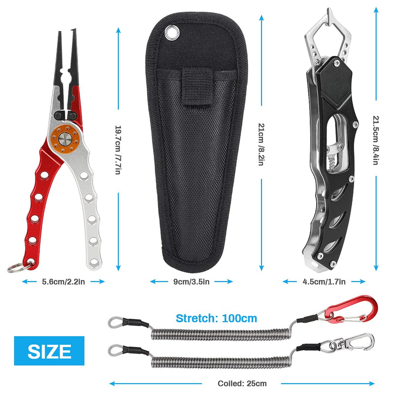 Lybile Fishing Pliers Set, Aluminum Fishing Pliers and Fish Lip Gripper Stainless Steel Multi-Function Fishing Accessories in Saltwater/Freshwater with Sheath and Lanyard for Fishmen - BeesActive Australia