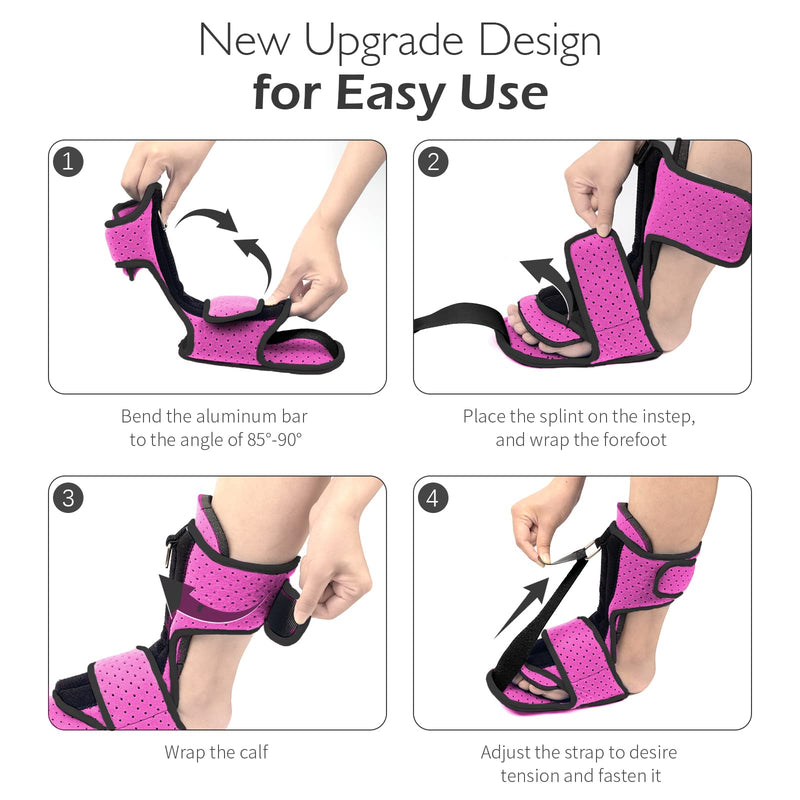Lamaral Plantar Fasciitis Night Splint: Foot Brace with Massage Ball | Effective for Foot Pain Relief by Plantar Fasciitis Achilles Tendonitis Foot drop Flat Arch Heel Spur | Comfortable & Easy Use for Women Men Rose Red - BeesActive Australia