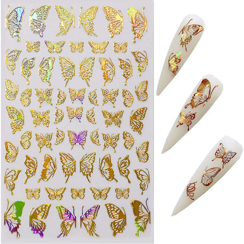 Butterfly Nail Art Decals Sticker Nail Art Supplies Gold Nail Art Adhesive Sticker Holographic Laser Butterfly Design Nail Foil 3D Luxury Butterflies Sticker for Acrylic Nails Decorations Laser Gold&silver - BeesActive Australia