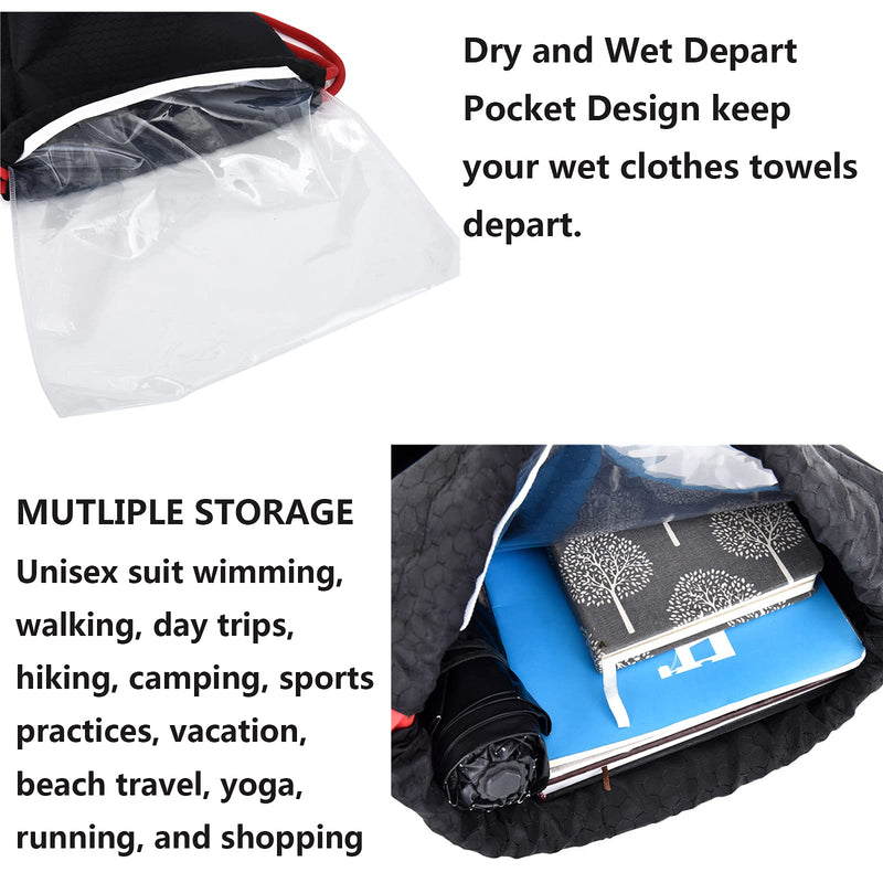 Waterproof Backpack Training Gymsack Drawstring Strap Lightweight Dry Wet Depart Daypack Casual Bags for Gym Shopping Swimming Yoga Sport Shoulder Rucksack (Black) Black - BeesActive Australia