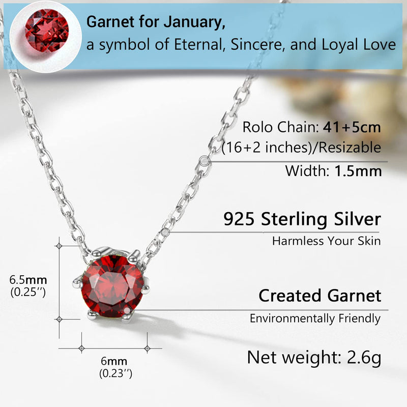 PROSILVER 925 Sterling Silver Dainty Necklace for Women Teen Girls, Gorgeous Cubic Zirconia Birthstone Necklace Jan - Dec Available, 16"-18" Adjustable, Come Gift Box 01 Jan (Garnet) - BeesActive Australia