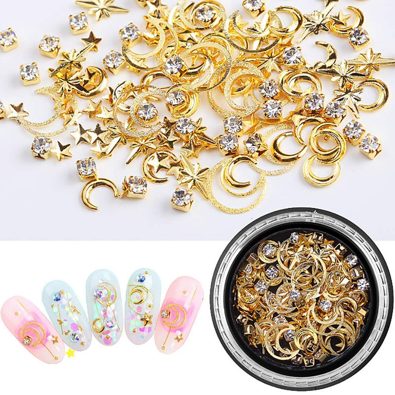 6 Boxes 3D Mix-shape Metal Nail Studs Big Gem Pearls Nail Art Rhinestone Nail Rivet Stars Moons Diamonds Jewels Decoration Kit for Women Manicure Wraps Fingernail Tips Accessories - BeesActive Australia