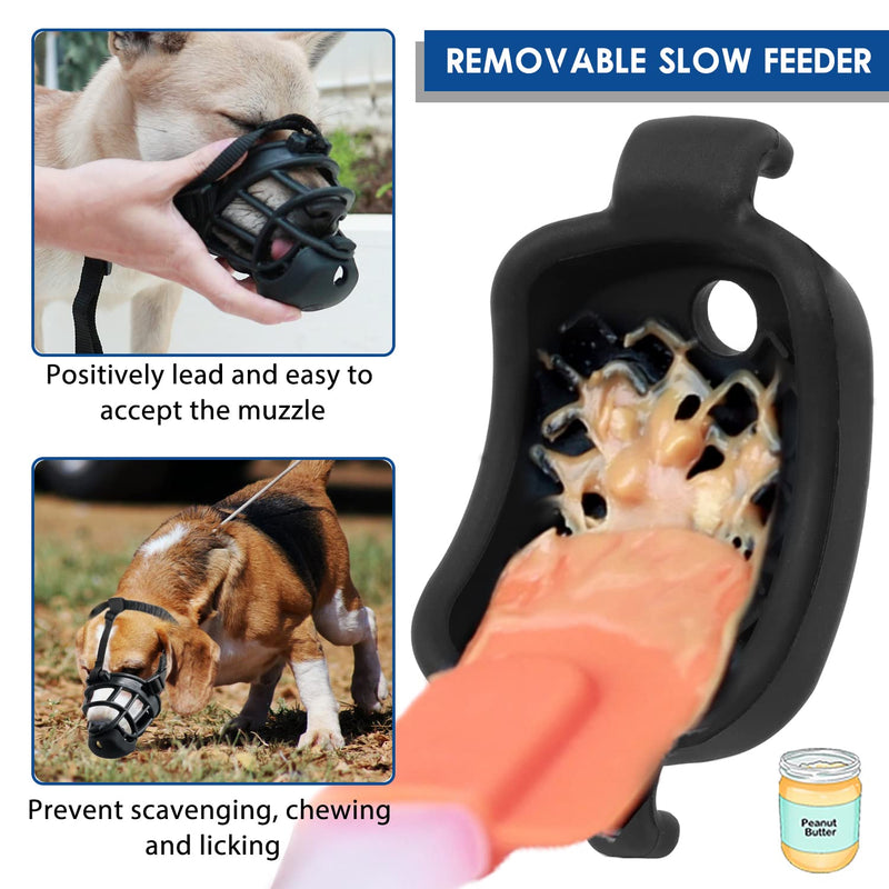Dog Muzzle with Slow Feeder for Positive Training, Anti Biting Chewing Scavenging Wound Licking, Humane Soft Basket Muzzle for Small Medium Large Dogs, Allow Panting, Easy to Accept Black L-(Snout 10"-12") - BeesActive Australia