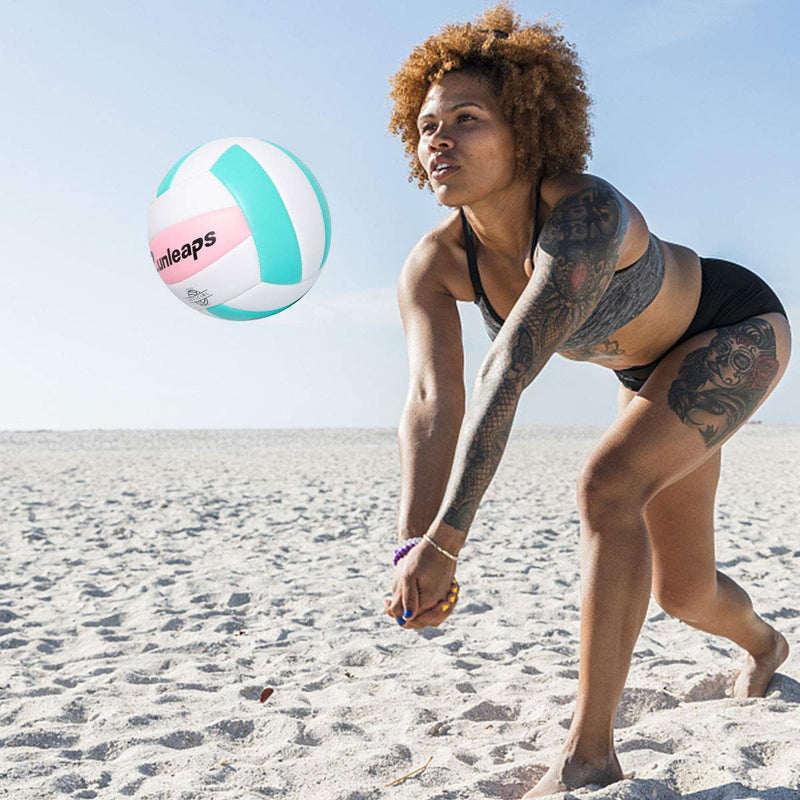 Runleaps Soft Indoor Volleyball Waterproof Volleyball Light Touch Recreational Ball for Pool Gym Indoor Outdoor Size 5 Pink/Light Blue - BeesActive Australia