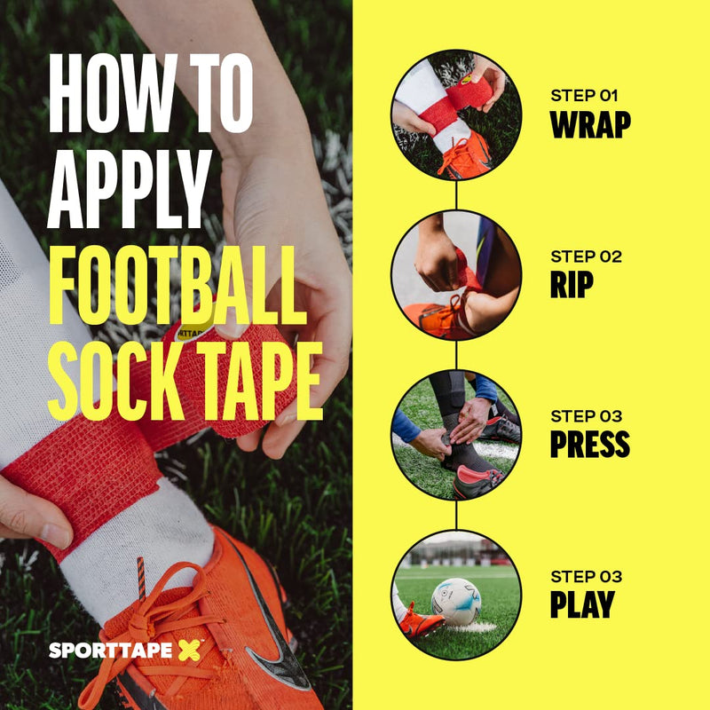 6 Rolls SPORTTAPE Self-Adhesive Football Sock Tape | 7.5cm x 4.5m - Black | Cohesive Bandage - Pet & Vet Wrap for Dogs & Horses | Compression Bandage, Shin Pad Tape, Football Ankle Tape 7.5x450 cm (Pack of 6) - BeesActive Australia