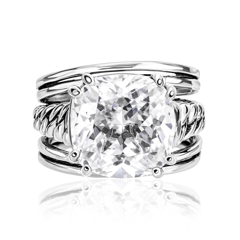 925 Sterling Silver Statement Ring White Cushion Shaped Cubic Zirconia CZ Organic Look Vintage Antique Look Hypoallergenic Nickel and Lead-free Artisan Handcrafted Designer collection, Made In Isra 0 8 - BeesActive Australia